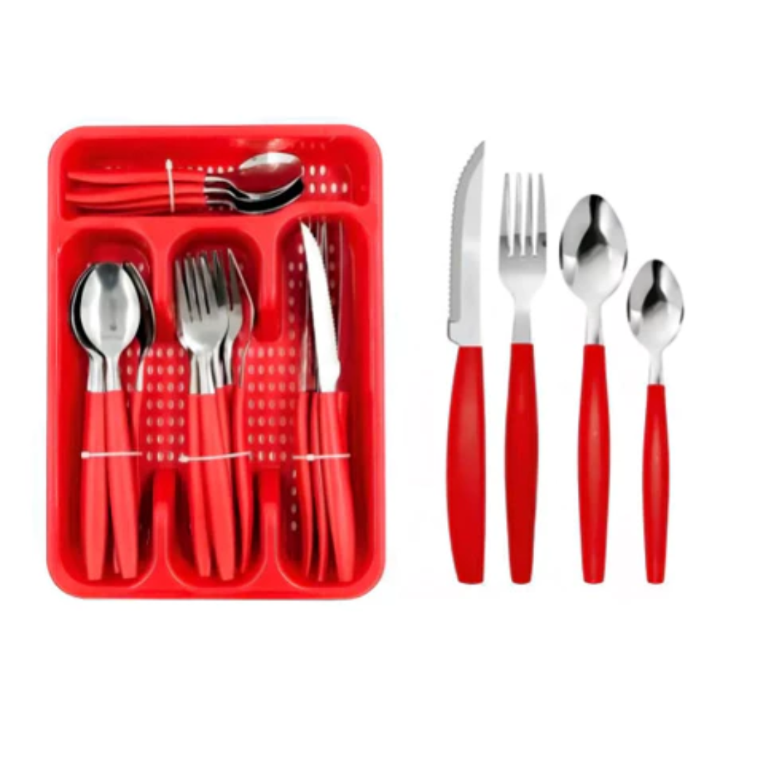 Conjunto de Talheres Inox 25 Peças com Porta-Talher – Faqueiro Fratelli Caprese Vermelho