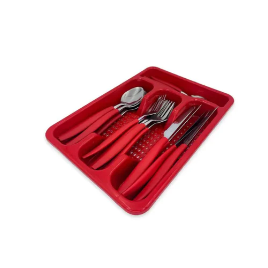 Conjunto de Talheres Inox 25 Peças com Porta-Talher – Faqueiro Fratelli Caprese Vermelho