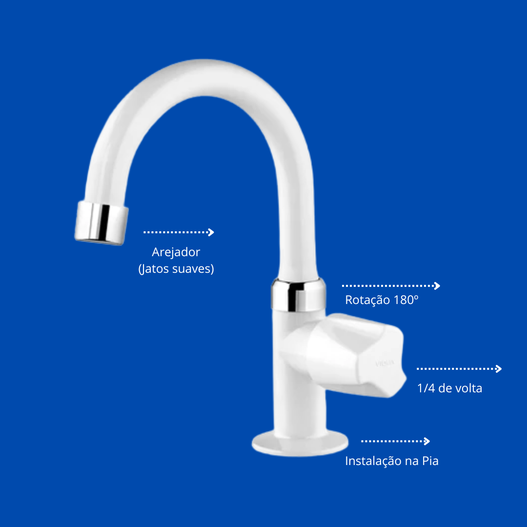 Torneira de Banheiro Bica - Branca/Cromada ABS + BRINDE EXCLUSIVO SÓ HOJE
