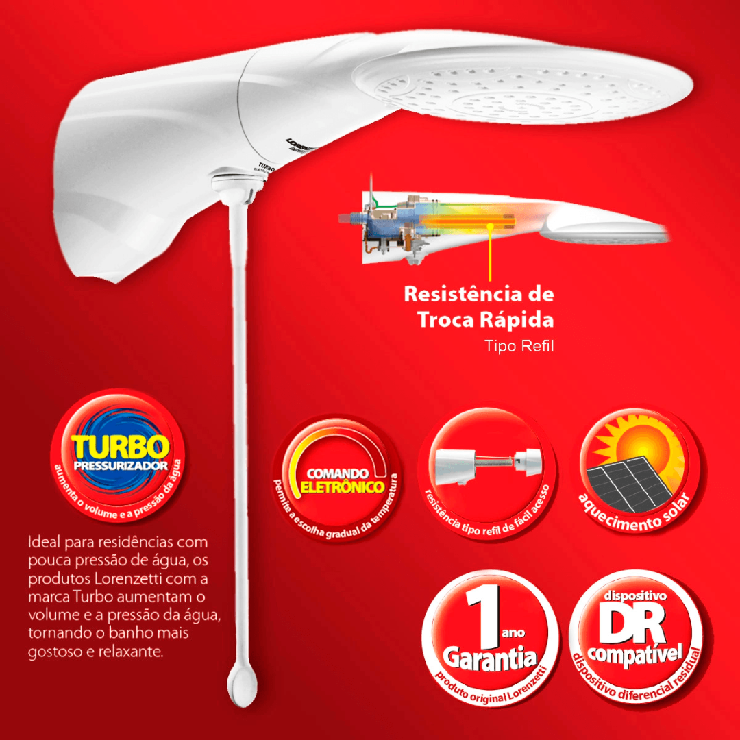 Chuveiro Lorenzetti Alta Pressão Turbo 7500W 220V | Ideal para Casas com Baixa Pressão