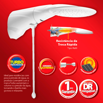 Chuveiro Lorenzetti Alta Pressão Turbo 7500W 220V | Ideal para Casas com Baixa Pressão